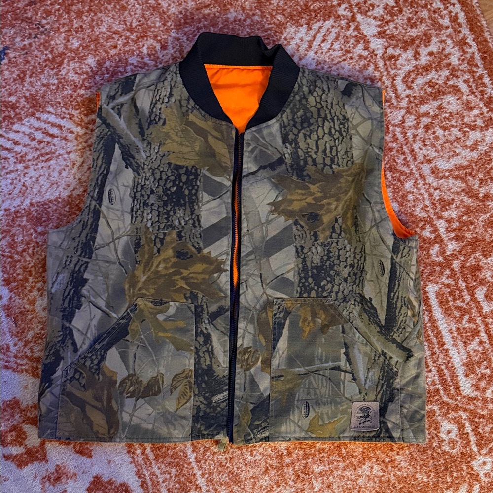Vintage Real Tree Camouflage Vest - Reversible with Orange Lining